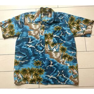 Von Cort vintage tropical mens‎ short sleeve button down seascape size Medium